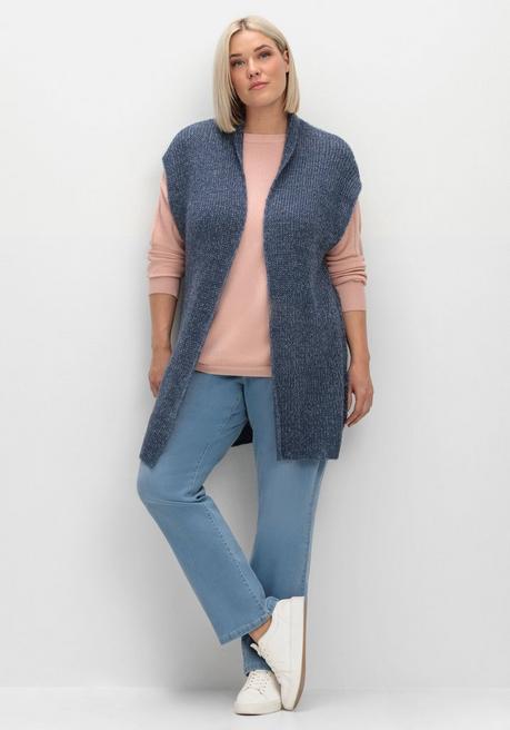 Sheego Strickweste In Offener Form Und Melierter Optik - Rauchblau Sheego