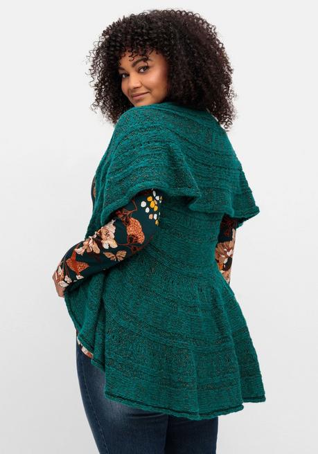 Sheego By Joe Browns Strickweste Mit Breitem Umlegekragen - Tiefgrün Meliert Sheego