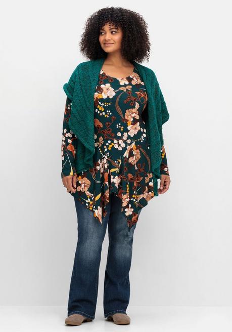 Sheego By Joe Browns Strickweste Mit Breitem Umlegekragen - Tiefgrün Meliert Sheego