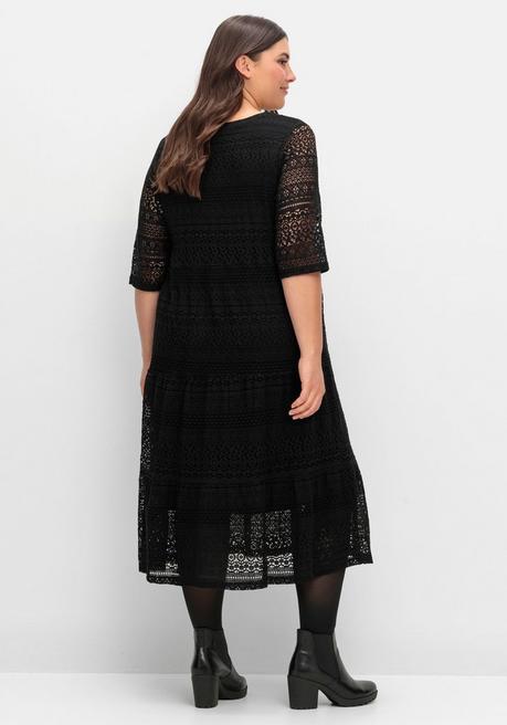 Sheego Stufenkleid Aus Spitze, Mit Blickdichtem Futter - Schwarz Sheego