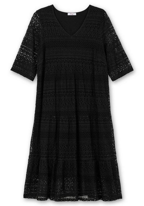 Sheego Stufenkleid Aus Spitze, Mit Blickdichtem Futter - Schwarz Sheego