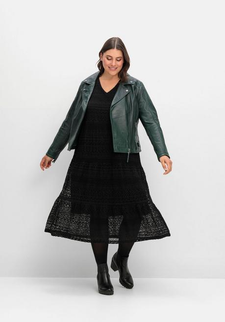 Sheego Stufenkleid Aus Spitze, Mit Blickdichtem Futter - Schwarz Sheego