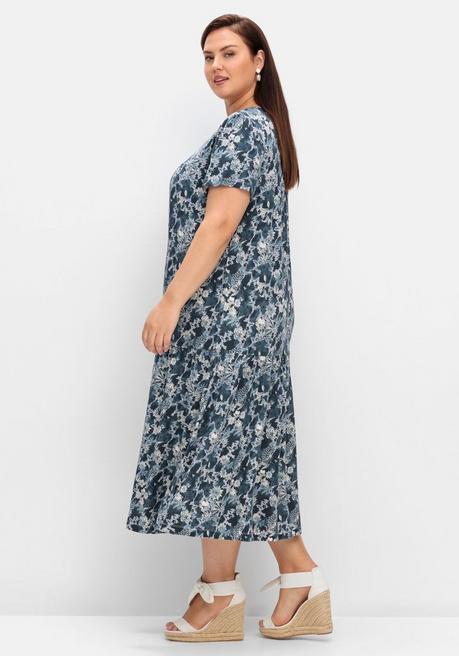 Sheego Stufenkleid Mit Blumendruck, In Midilänge - Nachtblau Gemustert Sheego