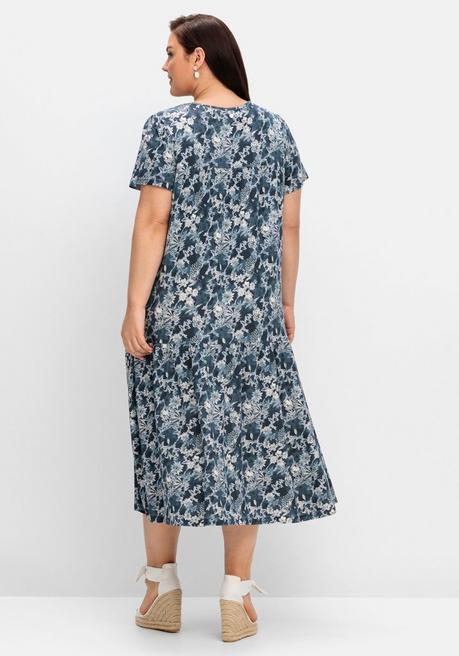 Sheego Stufenkleid Mit Blumendruck, In Midilänge - Nachtblau Gemustert Sheego