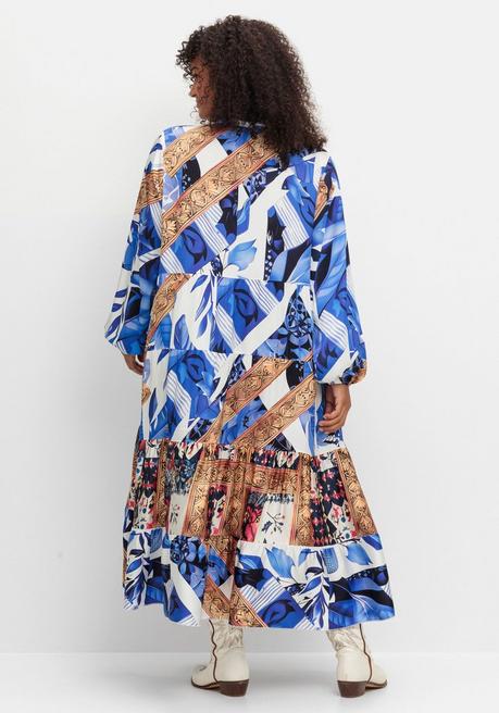 Sheego Loves Miss Goodlife Stufiges Maxikleid Mit Ballonärmeln Und V-Ausschnitt - Blau Bedruckt Sheego