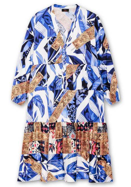 Sheego Loves Miss Goodlife Stufiges Maxikleid Mit Ballonärmeln Und V-Ausschnitt - Blau Bedruckt Sheego