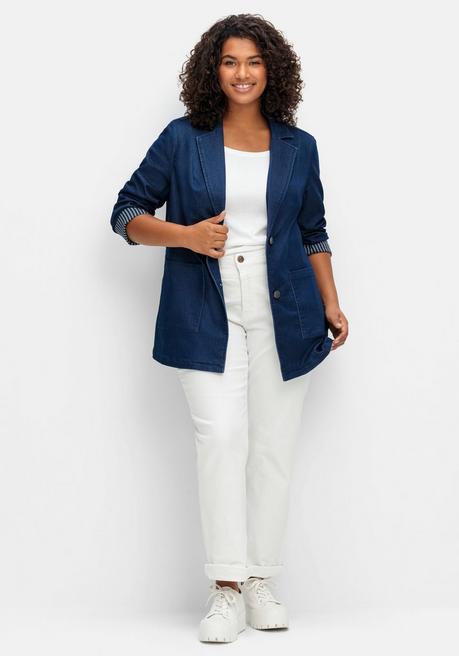Sheego Sweat-Blazer In Denimoptik - Dark Blue Denim Sheego