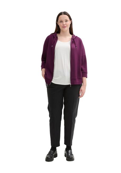 TOM TAILOR Plus Sweatjacke Mit Bindeband Am Saum Und 7/8-Arm - Beere Sheego