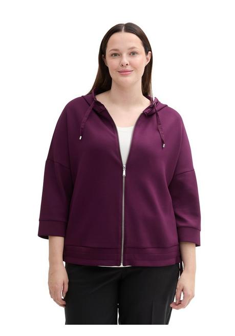 TOM TAILOR Plus Sweatjacke Mit Bindeband Am Saum Und 7/8-Arm - Beere Sheego