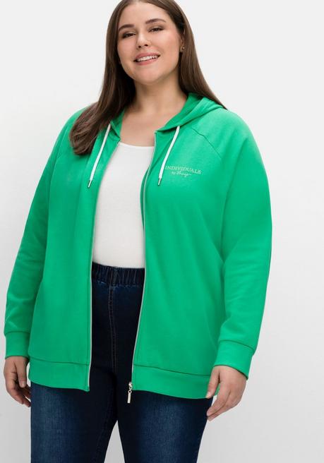 Sheego Sweatjacke Mit Kapuze Und Kleinem Brust-Print - Blattgrün Sheego