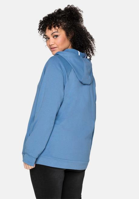 Sheego Sweatjacke Mit Kapuze Und Kleinem Brust-Print - Jeansblau Sheego
