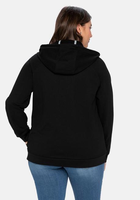 Sheego Sweatjacke Mit Kapuze Und Kleinem Brust-Print - Schwarz Sheego