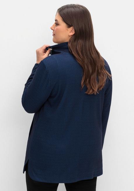 Sheego Sweatjacke Mit Stehkragen Und Jacquardmuster - Tiefblau Gemustert Sheego
