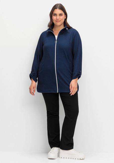 Sheego Sweatjacke Mit Stehkragen Und Jacquardmuster - Tiefblau Gemustert Sheego