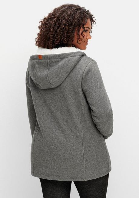 Sheego Sweatjacke Mit Teddyfutter-Kapuze - Grau Meliert Sheego