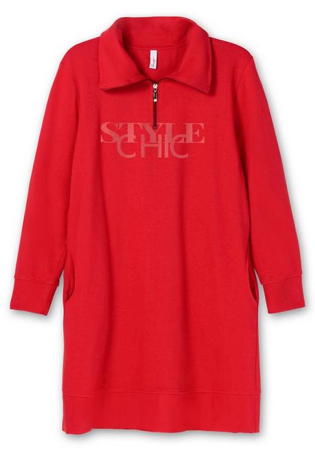 Sheego Sweatkleid Mit Kragen Und Wordingprint Vorn - Mohnrot Sheego