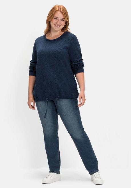 Sheego Sweatshirt Aus Strickfleece, Mit Saum-Tunnelzug - Nachtblau Meliert Sheego