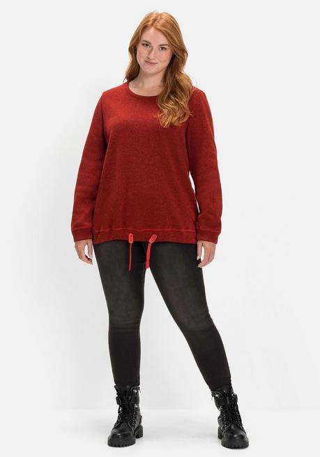 Sheego Sweatshirt Aus Strickfleece, Mit Saum-Tunnelzug - Rostrot Meliert Sheego