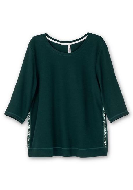 Sheego Sweatshirt Aus Waffelpiqué, Mit Zierband Seitlich - Tiefgrün Sheego