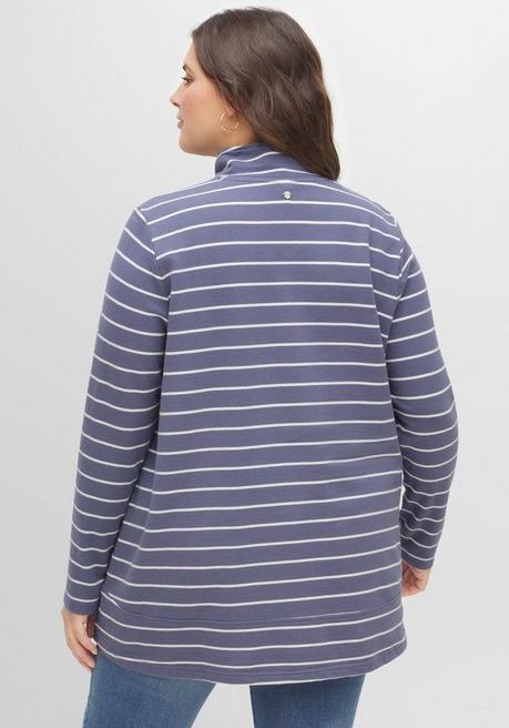 Sheego Sweatshirt In A-Linie, Mit Ringeln Und Troyerkragen - Indigo-offwhite Sheego