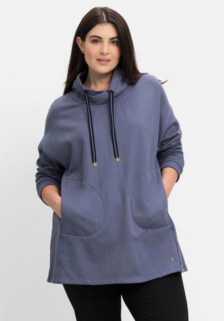 sheego Sweatshirt in A-Linie, mit Taschen und Kragen - indigo sheego