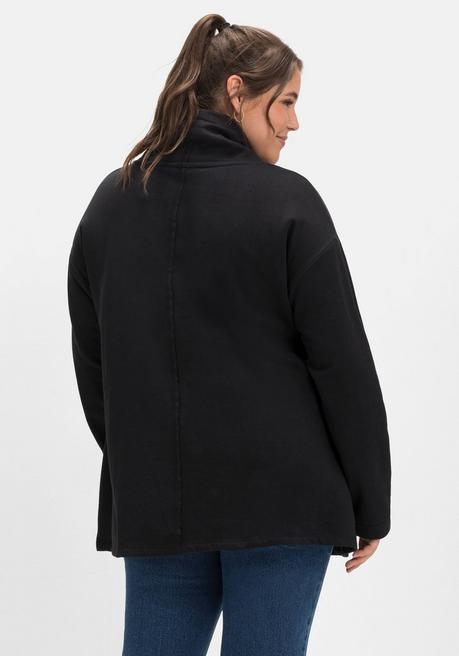 Sheego Sweatshirt In A-Linie, Mit Taschen Und Kragen - Schwarz Sheego