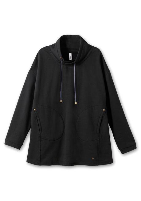 Sheego Sweatshirt In A-Linie, Mit Taschen Und Kragen - Schwarz Sheego