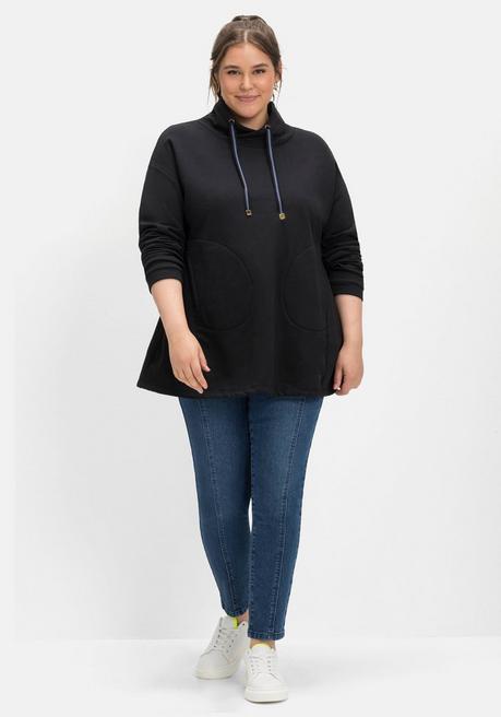 Sheego Sweatshirt In A-Linie, Mit Taschen Und Kragen - Schwarz Sheego