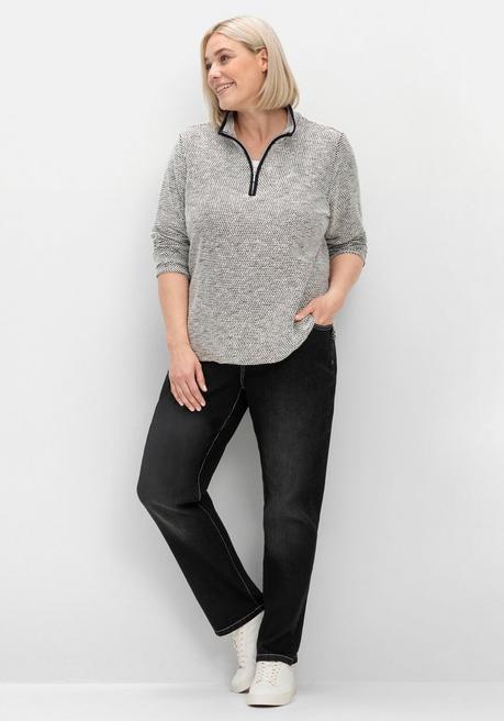 Sheego Sweatshirt In Bouclé-Qualität, Mit Troyerkragen - Ecru Gemustert Sheego