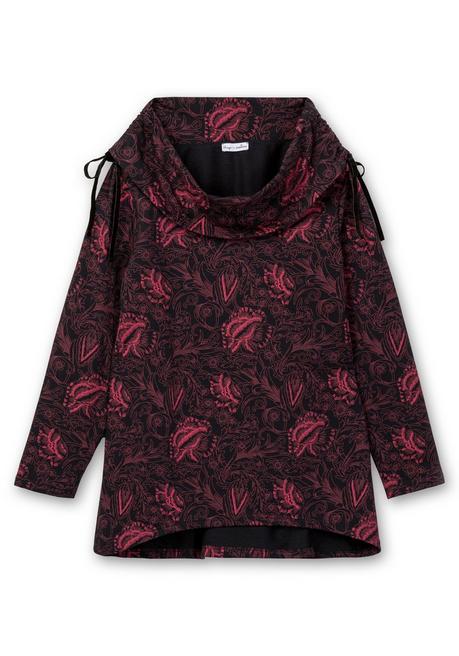 Sheego By Joe Browns Sweatshirt In Longform Mit Weitem Kragen - Beere Gemustert Sheego