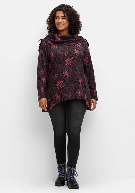 Sheego By Joe Browns Sweatshirt In Longform Mit Weitem Kragen - Beere Gemustert Sheego