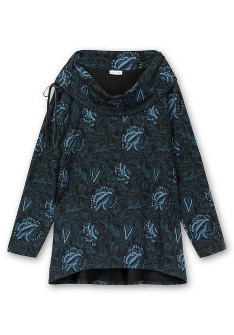 Sheego By Joe Browns Sweatshirt In Longform Mit Weitem Kragen - Schwarz Bedruckt Sheego