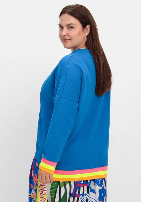 Sheego Loves Miss Goodlife Sweatshirt Mit Frontdruck Und Ringelbündchen - Blau Bedruckt Sheego