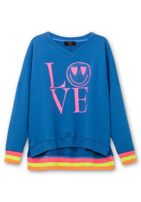Sheego Loves Miss Goodlife Sweatshirt Mit Frontdruck Und Ringelbündchen - Blau Bedruckt Sheego