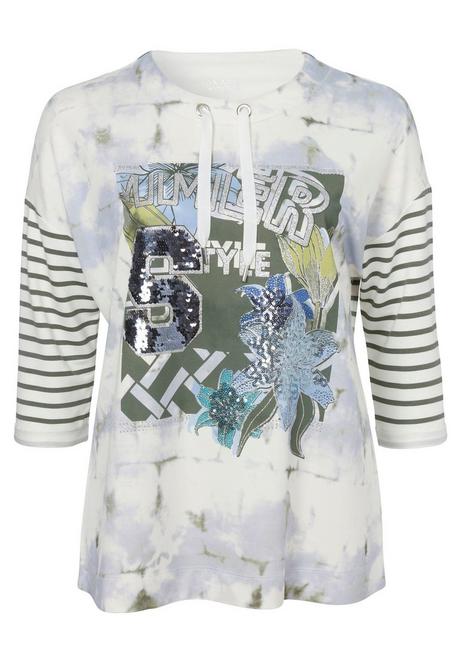 VIA APPIA DUE Sweatshirt mit Frontdruck und Streifen - weiß gemustert sheego