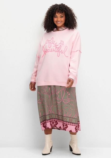 Sheego Loves Miss Goodlife Sweatshirt Mit Frontprint Und Rundhalsausschnitt - Pastellflieder Bedruckt Sheego