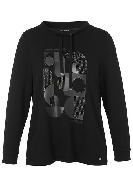 VIA APPIA DUE Sweatshirt Mit Glitzer-Frontprint Und Stehkragen - Schwarz Sheego