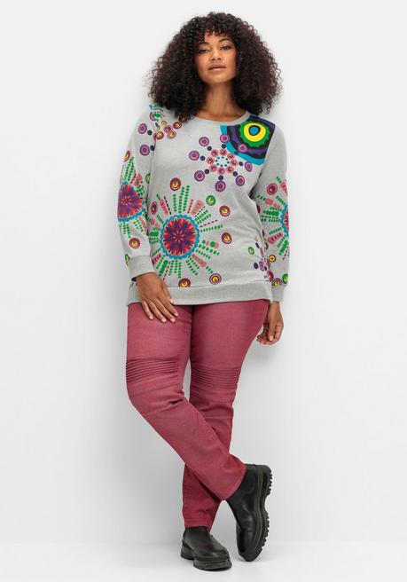 Sheego Sweatshirt Mit Grafischem Druck, Im Lockeren Schnitt - Grau Gemustert Sheego