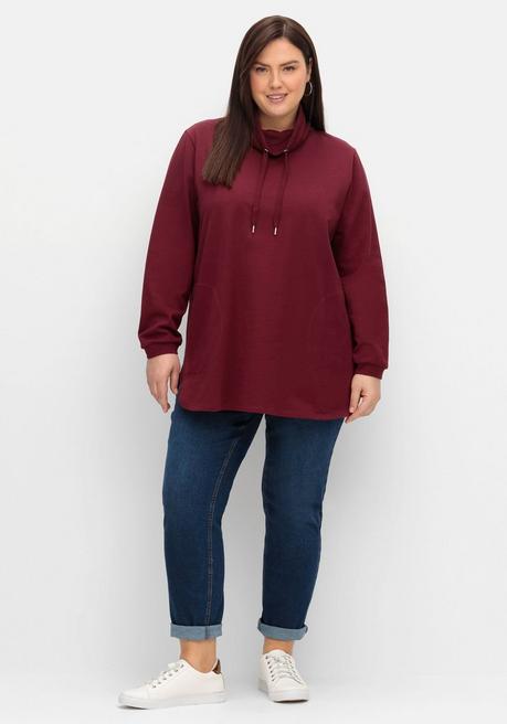 Sheego Sweatshirt Mit Hohem Kragen Und Tunnelzug - Weinrot Sheego