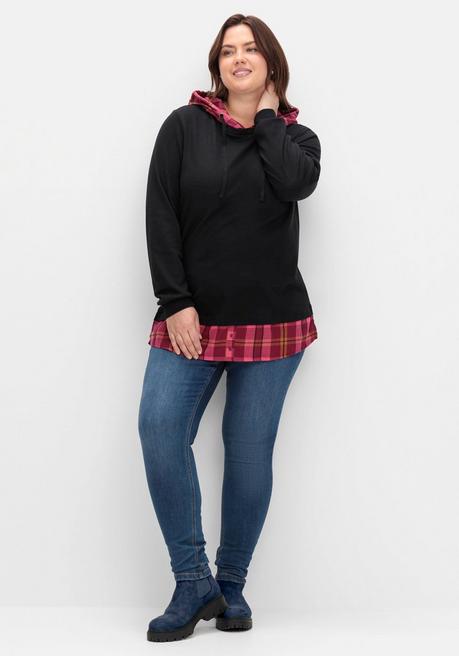 Sheego Sweatshirt Mit Kapuze, In 2-in-1-Optik - Schwarz Sheego