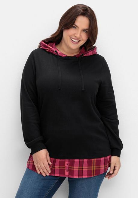 sheego Sweatshirt mit Kapuze, in 2-in-1-Optik - schwarz sheego