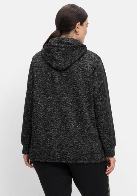 Sheego Sweatshirt Mit Kapuze, In Salz-und-Pfeffer-Optik - Schwarz Sheego