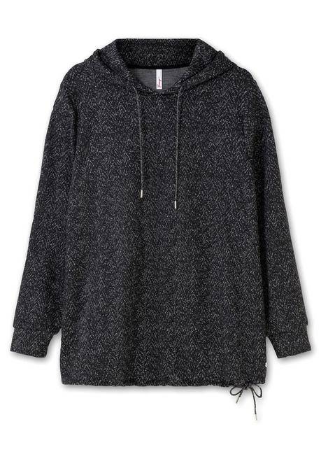 Sheego Sweatshirt Mit Kapuze, In Salz-und-Pfeffer-Optik - Schwarz Sheego