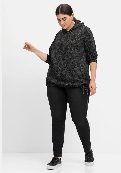 Sheego Sweatshirt Mit Kapuze, In Salz-und-Pfeffer-Optik - Schwarz Sheego