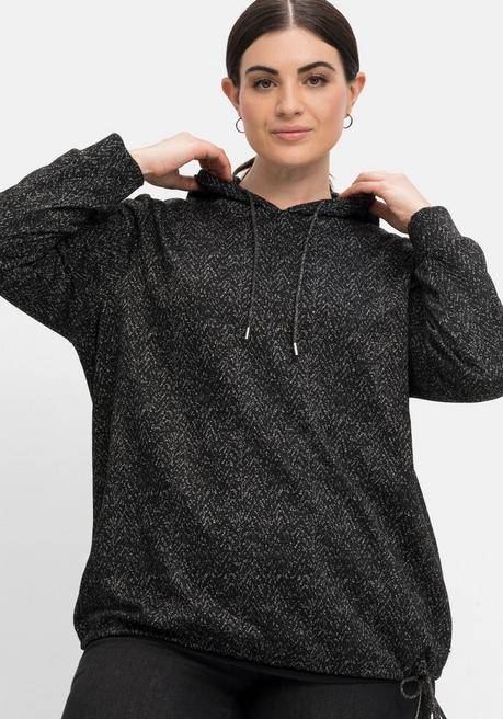 sheego Sweatshirt mit Kapuze, in Salz-und-Pfeffer-Optik - schwarz sheego