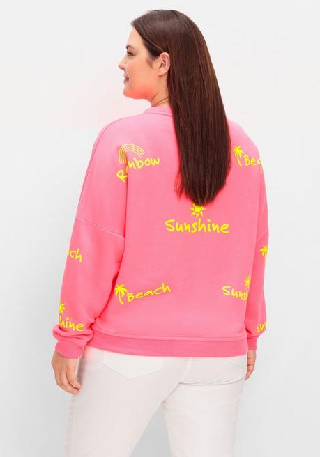 Sheego Loves Miss Goodlife Sweatshirt Mit Neonfarbenen Wordingprints - Pink Gemustert Sheego