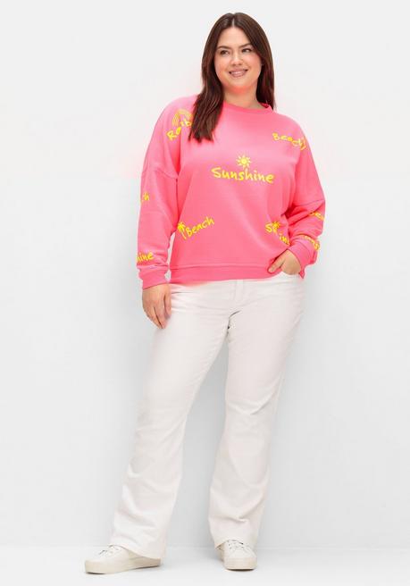 Sheego Loves Miss Goodlife Sweatshirt Mit Neonfarbenen Wordingprints - Pink Gemustert Sheego