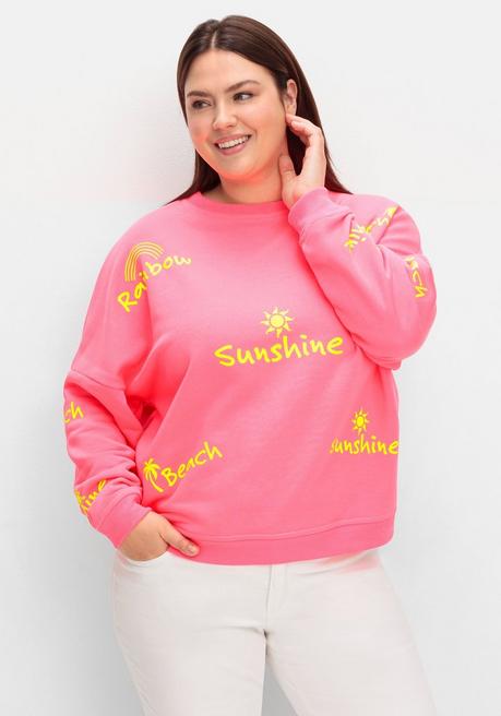 sheego loves miss goodlife Sweatshirt mit neonfarbenen Wordingprints - pink gemustert sheego