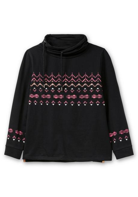 Sheego Sweatshirt Mit Norwegerprint Und Weitem Stehkragen - Schwarz Bedruckt Sheego