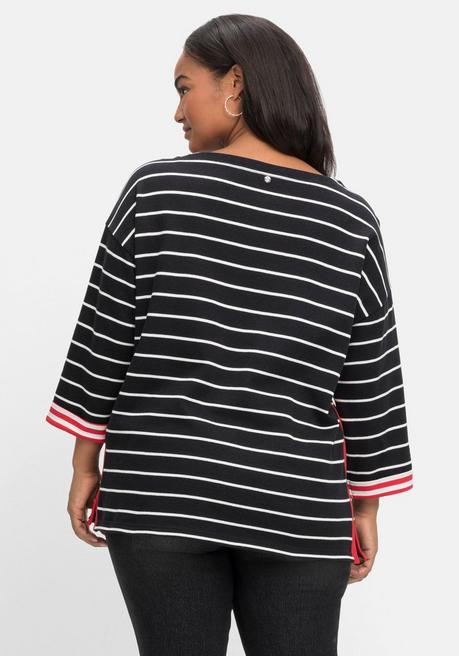 Sheego Sweatshirt Mit Ringeln Und Kontrastdetails - Schwarz-weiß Sheego